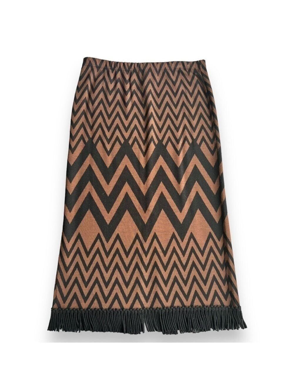 LENNIE for Nina Leonard Fringe Blanket Skirt Black and Brown Size Large